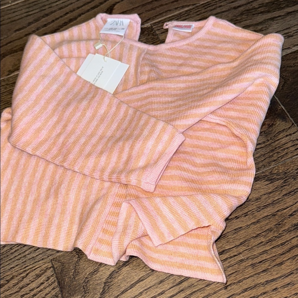 Zara Kids Soft Pink and White Sweater stripe 12-18 months baby nwt - Picture 3 of 5